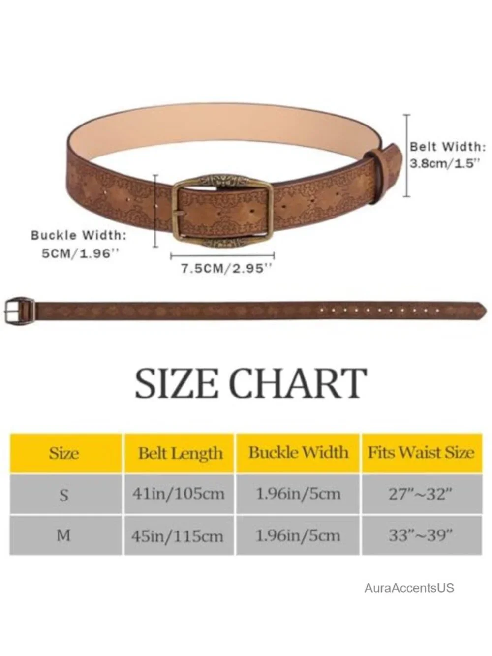 Vintage Western Leather Belt Tooled Floral Embossed Removable Buckle Adjustable